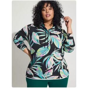 Torrid Active Black Neon Tropical Floral Hooded Casual Active Sweatshirt L
